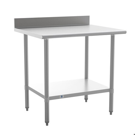Flash Furniture Reese 430 Stainless Steel 18 Gauge 30-in x 36-in Table w/Adjustable Shelf and 4-in Backsplash NH-WT-3036-GG-B4-GG